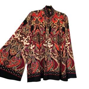 Marc Bouwer Printed Bell Sleeve Women’s Blouse Size XL Paisley Scarf Print Boho